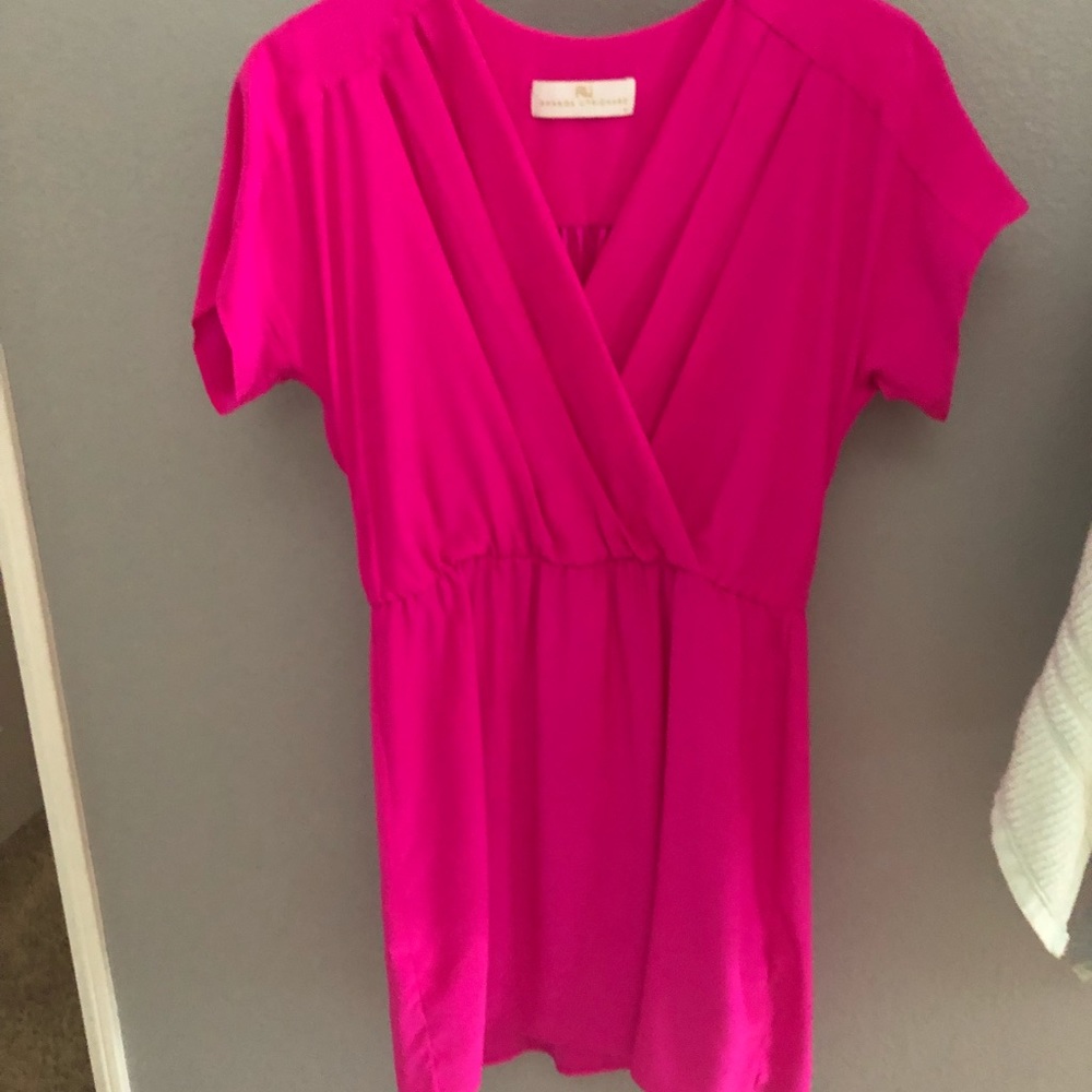 Silky material fuchsia dress.